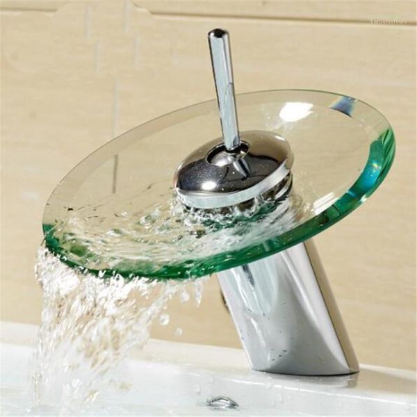

bathroom faucet basin sink mixer tap waterfall chrome polished glass edge1