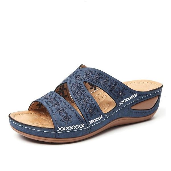 

2021 new women slippers casual shoes sandals summer outdoor floral fashion woman footwear pu plus size ladies shoe urbj, Black