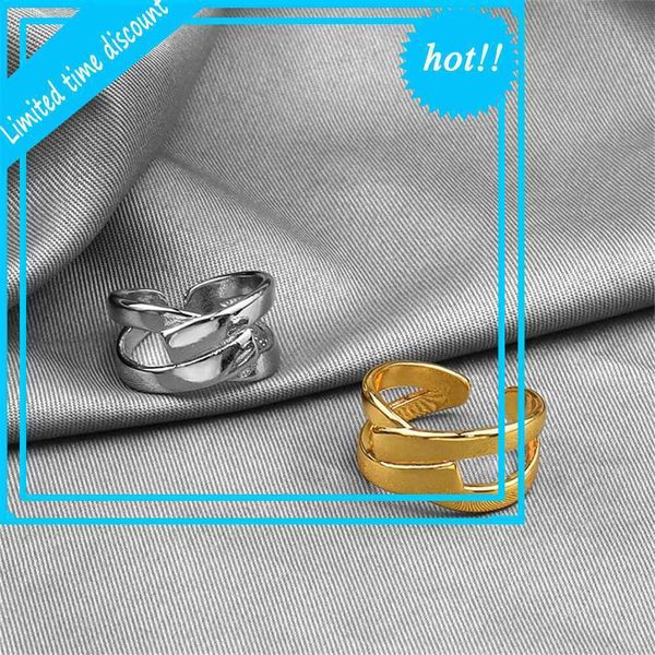 

japanese and korean new fashion versatile girl geometric ring light luxury jewelry, Golden;silver
