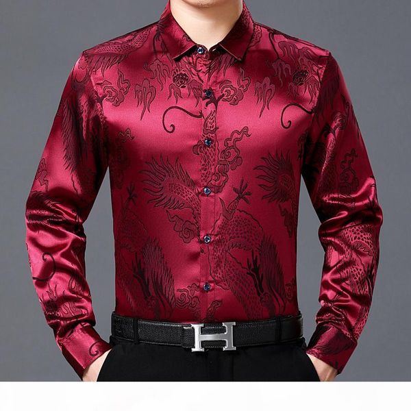 

2018 new fashion -clothing mens shirts casual slim fit square collar chinese style printed black long sleeve shirts for men, White;black
