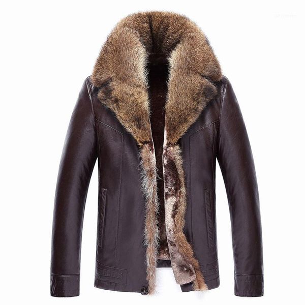 

men's fur & faux coat men's thick winter leather jacket men 5xl size1, Black