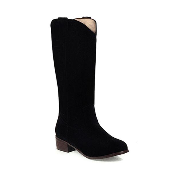 

2021 the new estilo casual confortvel round toe joelho-comprimento deslizamento em preto bege mdio com salto grosso botas de equitao r5ai, Black