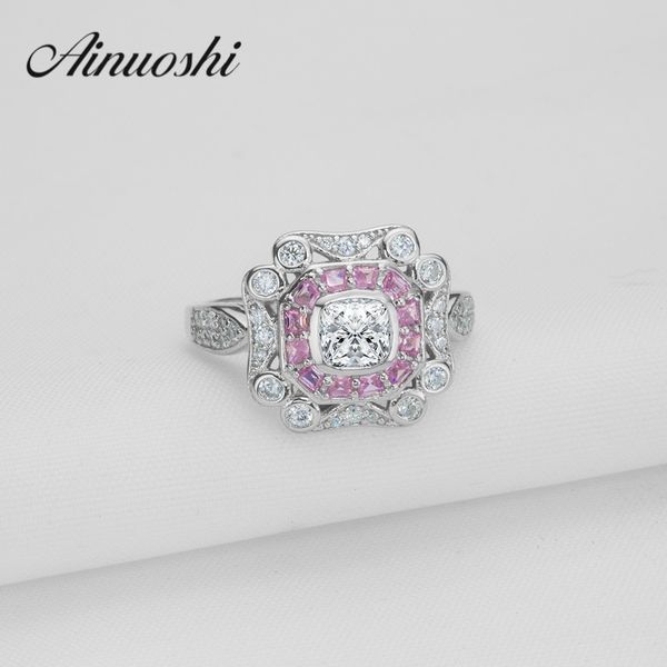 

ainoushi fashion design 0.63 ct princess cut simulated halo ring 925 sterling silver bague elegant rose color engagement rings y200106, Slivery;golden