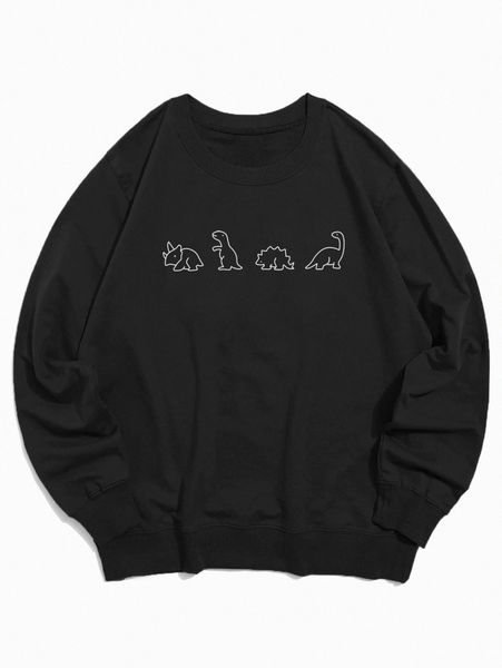 

romwe guys cartoon dinosaur graphic sweatshirt j7oz#, Black
