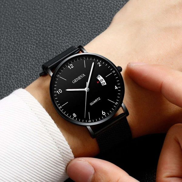 

digital business simple calendar mesh new men's quartz watch 7d4w, Slivery;brown