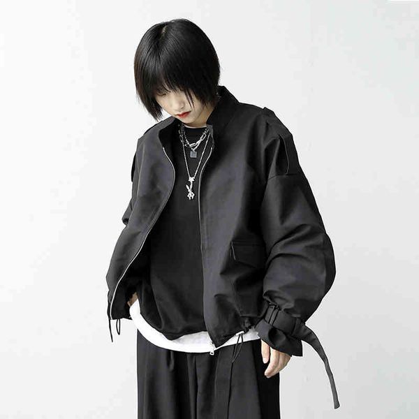 

women's suits & blazers [eam] loose fit black drawstring big size jacket stand collar long sleeve women coat fashion spring autumn 2022, White;black