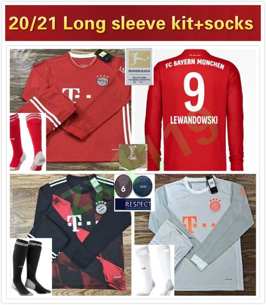 

20 21 bayern munich soccer jersey long sleeve sane hernandez home gnabry lewandowski 2020 2021 tolisso neuer goalkeeper football shirts, Black