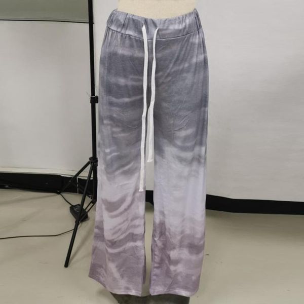 

grident color tie dye wide leg pants women casual high waist lace up streetwear autumn loose female trousers, Black;white