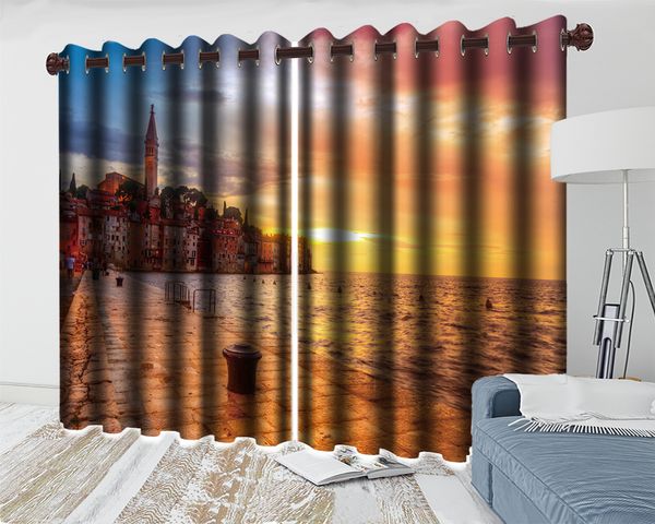 

3d landscape curtain european seaside city scenery 3d curtain living room bedroom kitchen window blackout curtains