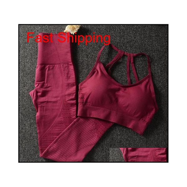 

women yoga set seamless fitness clothing sportswear woman gym leggings padded push-up strappy sports bra 2 pcs sports suits y047 aflij afjzk, White;red