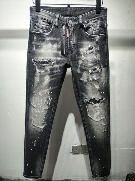 

fashion designer street style washed ripped holes pencil pants long trousers motorcycle men shirts men's jeans, Blue