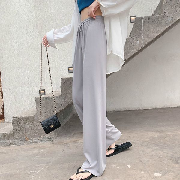 

high waist soft comfort women pants 2020 new casual summer slacks pants women ice silk full length long trousers female slacks lj201201, Black;white
