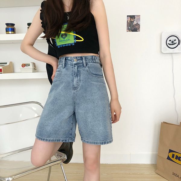 

2021 New S-XL 2 loose colors denim short of female casual waist will see ladies blue women's shorts (72763) 3TO2, White;black