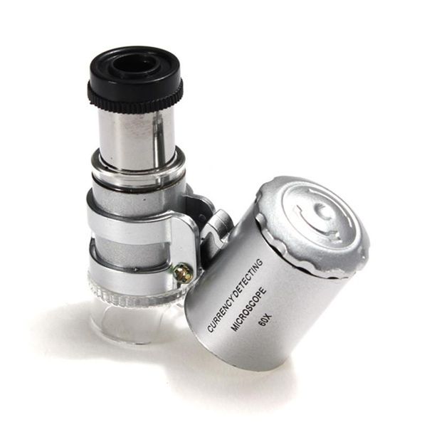 

repair tools & kits excellent quality silver 60x microscope magnifier loupe currency detector with led light adjusting lens watch tool