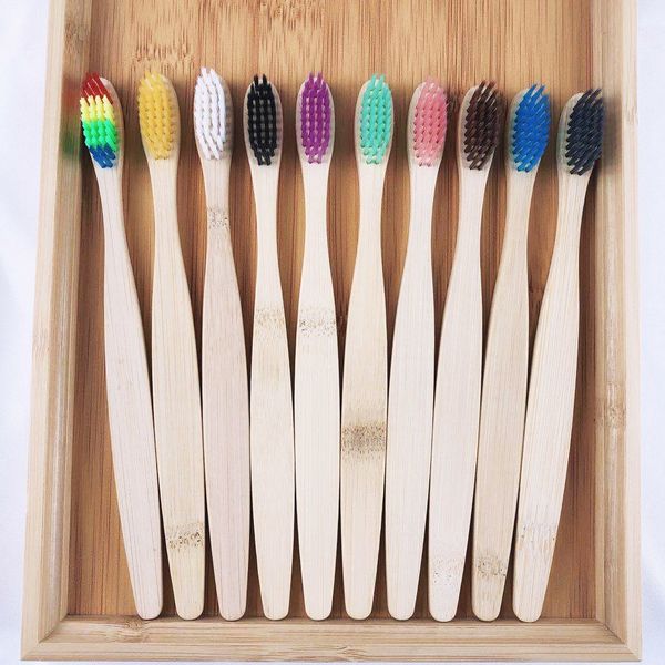 

l bamboo toothbrush travel kraft paper packaging flat handle sharpened hair nylon bristle gingiva protection environment friendly