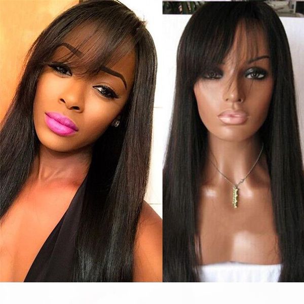 

7a full lace human hair wigs for black women silky straight brazilian full lace wig with baby hair glueless lace front wig, Black;brown