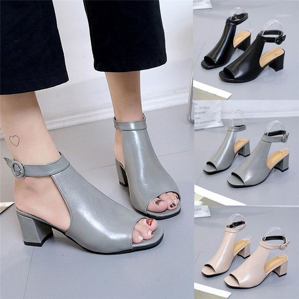 

women shoes summer fashion brand ladies sandals ankle high heel block party open toe shoes 2020 casual for women girls1, Black