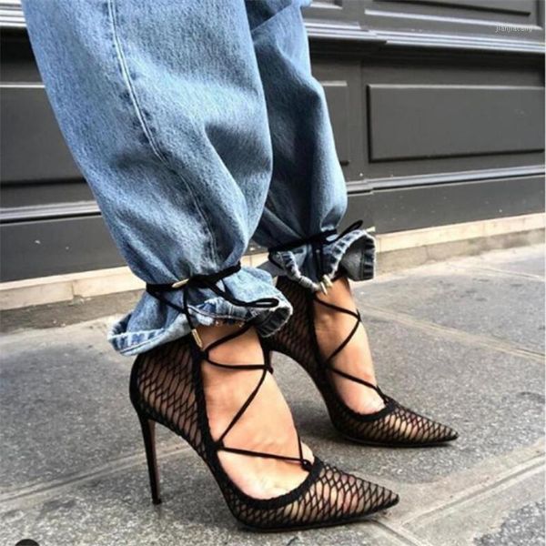 

mesh women sandals square toe high heel women pumps chain stiletto hollow party dress pumps shoes 11.5cm spring summer1, Black