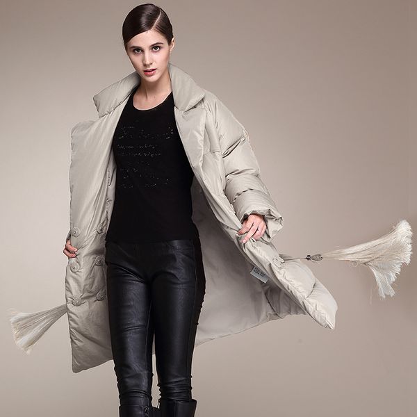 

elifashion plus size women new thick white duck women's autumn and winter mid-length lapel fashion down jacket, Black