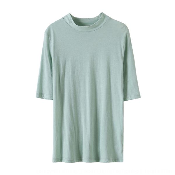 

мулан 2020 осени нового половина высокой шея с коротким рукавом случайная пять футболки точки рукав головы потерять корейскую футболку 7755, White