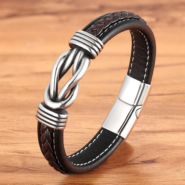 

fashion deluxe irregular graphic accessories men's leather bracelet stainless steel combination for birthday commemorative gifts h jllg, Golden;silver
