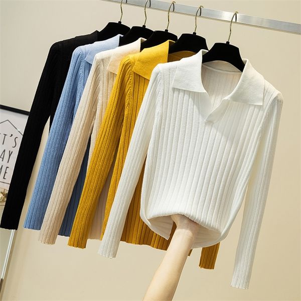 

korean turn-collar v neck sweater knitted sweaters winter for women pullover jumper pull femme truien dames autumn 201225, White;black