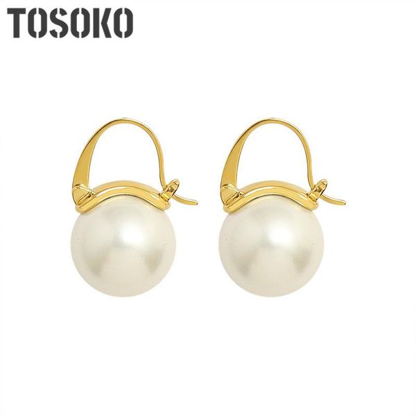 

TOSOKO Stainless Steel Jewelry Imitation Pearl Earrings Elegant And Simple Autumn And Winter Earrings For Women BSF369, Silver