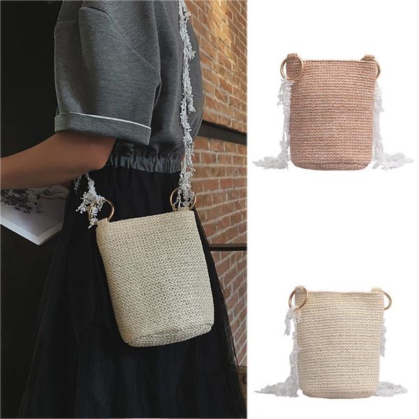 

2020 casual chic pure color lady women joker straw crossbody fashion solid shoulder bag bucket bag oval 50