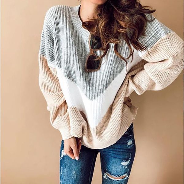 

women's sweaters plus size loose knitted sweater women jumpers long sleeve woman pullovers casual winter color block striped, White;black