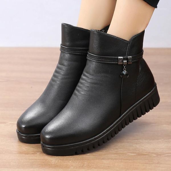 

boots 2021 winter shoes women pu leather snow women's comfortable warm ankle ladies1, Black