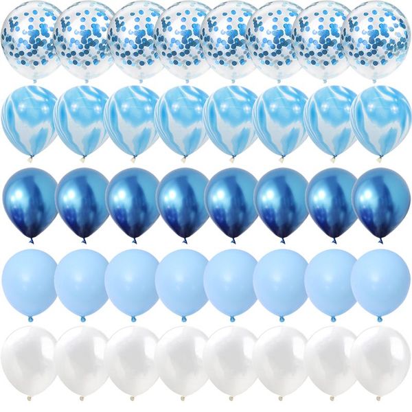 

party decoration 40 pcs blue set agate marble balloons silver confetti balloon wedding valentine's day baby shower birthday decorations