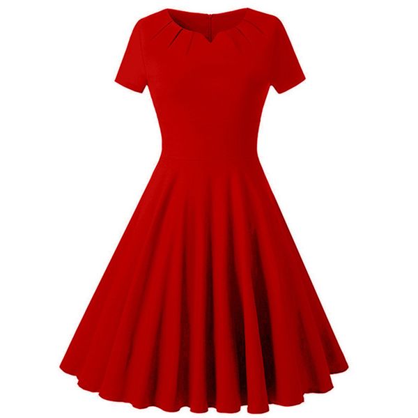 

v-neck swing high solid quality hepburn dress, Black;gray