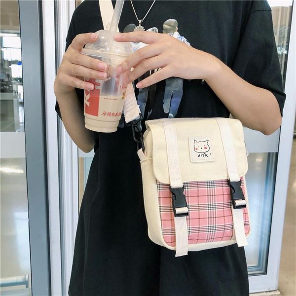 

crossbody bags for women 2020 new female fashion plaid handbags hasp cute cartoon canvas shoulder bags messenger purses