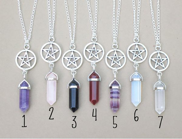 

stone chakra pendant point natural reiki hexagonal column stone pendant jewelry necklace pendulum bullet quartz healing necklace ejqps