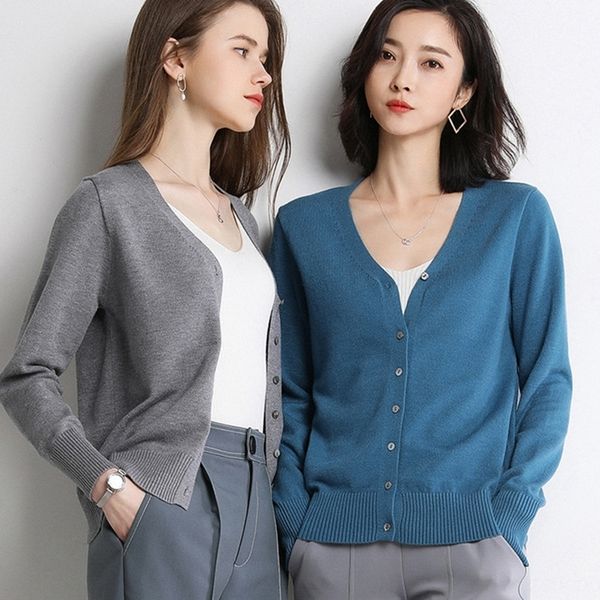 

2020 новый вязать пальто sweatersweater sweaterted короткий стиль кардиган женщин с весной и осенью длинным рукавом v-образным вырезом тонки, White;black