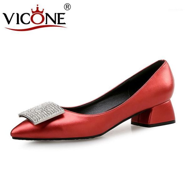 

dress shoes vicone women spring/autumn party crystal pointed toe sweet fashion heels v101051, Black