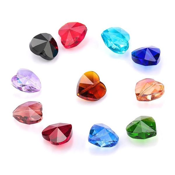 

28pcs/lot 14mm cross hole heart pendant colorful glass heart beads rhinestones for earring necklace diy jewelry acc qylthg