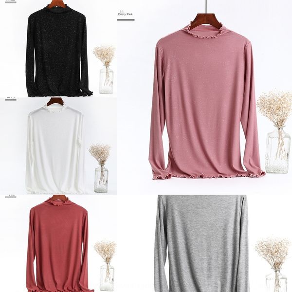 

spring's large thread modal with long sleeve t-shirt t-shirt t-shirtthin solid color with silver flash wood and half collar base zzrz1, White