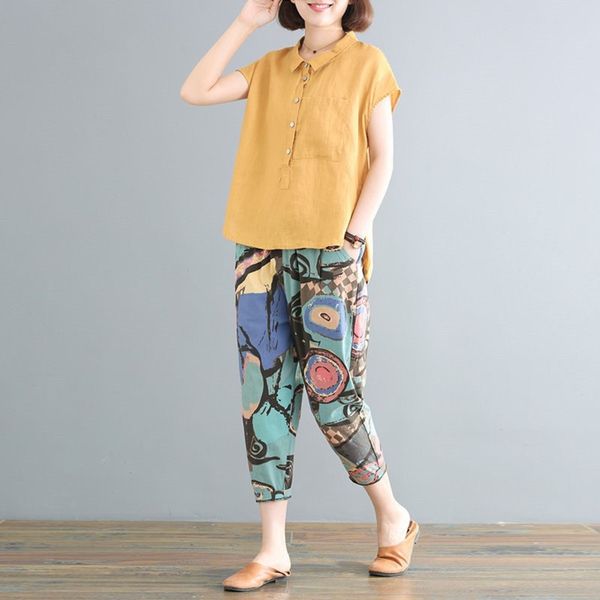 

good quality cotton middle-aged suit set cotton two-piece 2020 new korean large loose print casual fashion two-piece set d911t, Gray