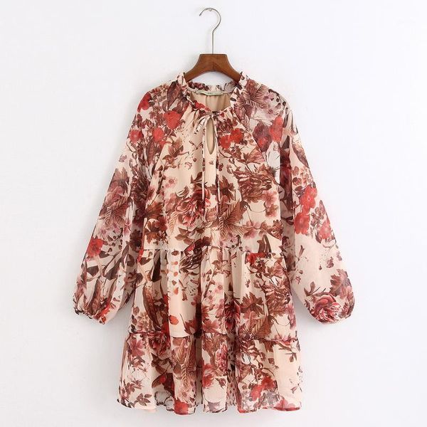 

casual dresses women floral dress spring 2021 fashion vintage prints pattern long sleeve modern lady above knee dresses1, Black;gray