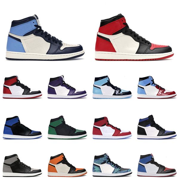 

new 1 jumpman 1s men women basketball shoes obsidian unc black toe turbo green mens outdoor trainers sports sneakers 36-47
