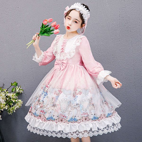 

new girls' skirt 2020 autumn winter children's wear long sve lolita drs, Red;yellow