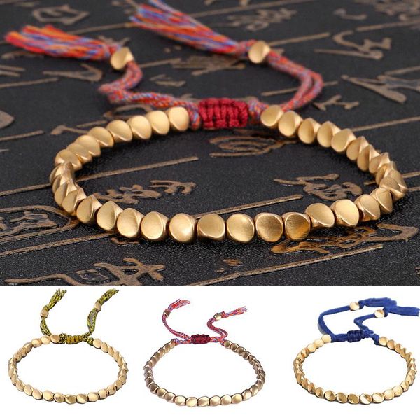 

Adjustable Copper Beads Bracelet Handmade Tassel Buddhist Bracelet Lucky Rope Wrist Chain for Women and Men FOU99, Black
