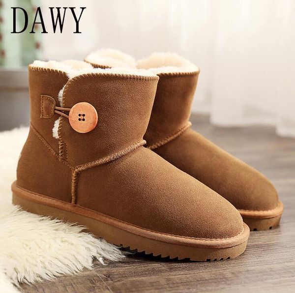 

2020 autumn winter new cowhide leather snow boots short tube cotton shoes cute non-slip thickened female short boots, Black