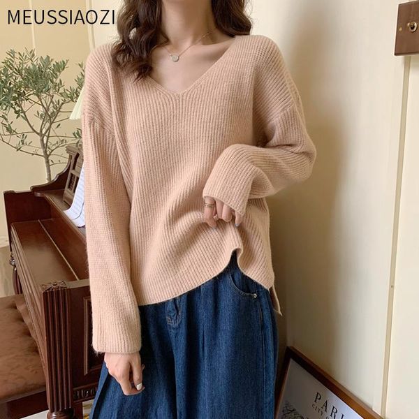 

women's sweaters 2021 autumn winter sweater women knitted ribbed pullover long sleeve v-neck slim jumper soft warm pull femme, White;black