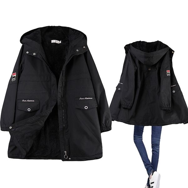 

2021 new autumn winter long woman's jacket kpop style streetwear 163n, Black