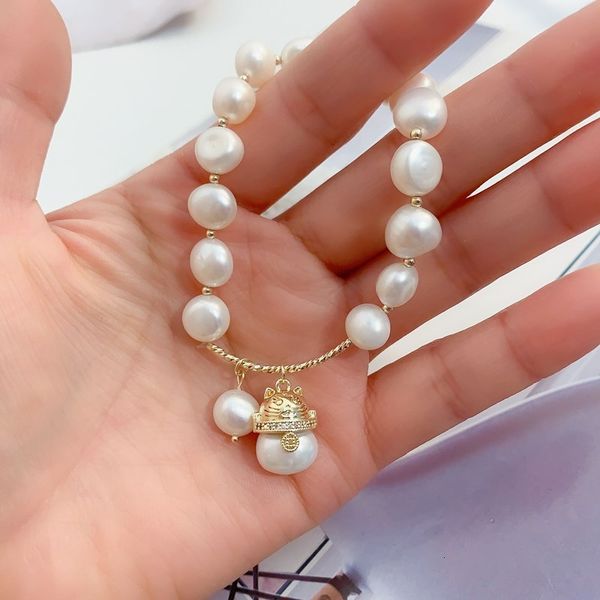 

maodanshui pearl bracelet women's champagne baroque luxury plated 14k gold simple design hand ornament, Silver