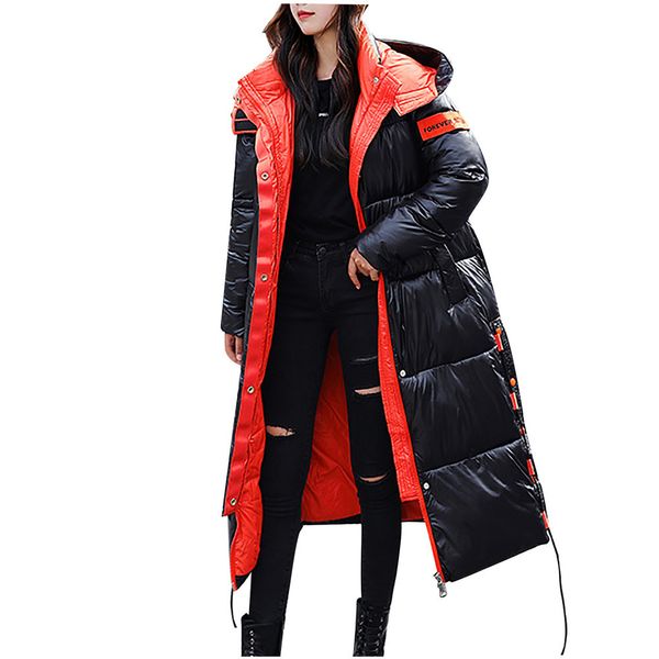 

2020 hooded ladies long parkas oversize glossy winter thick down cotton jacket women coat #t2g, Black