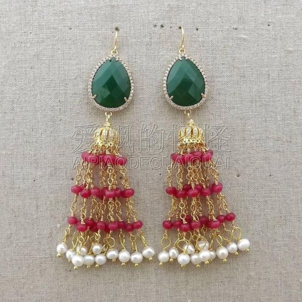 

women's white pearl red green crystal earrings1, Golden