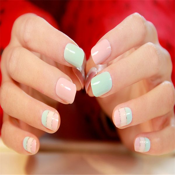 

24pcs beauty fake nails bride gel false nail full cover european simple manicure naturelle for with glue sticker, Red;gold